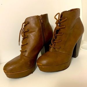 Brash Brown Heeled Lace Up Zip Booties